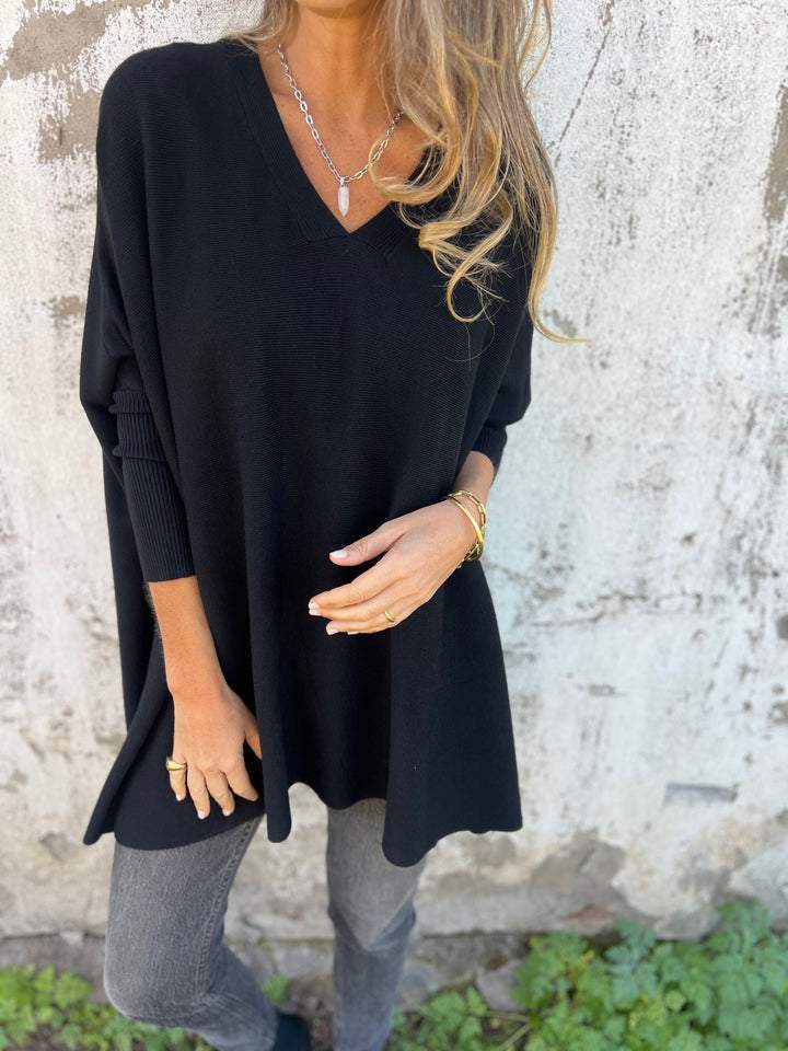 Lucia - Maglione Comodo A Coste Con Scollo E Maniche lunghe
