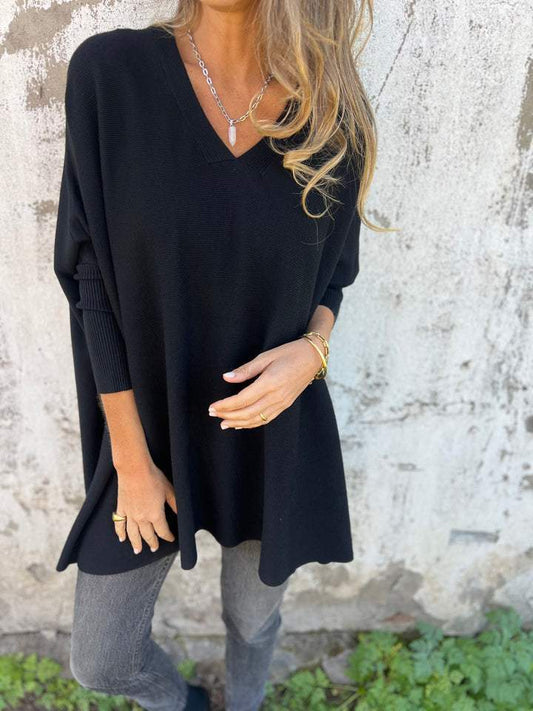 Lucia - Maglione Comodo A Coste Con Scollo E Maniche lunghe