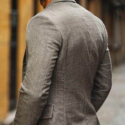 Blazer Uomo Casual in Cotone e Lino con Risvolto a V e Taglio Slim
