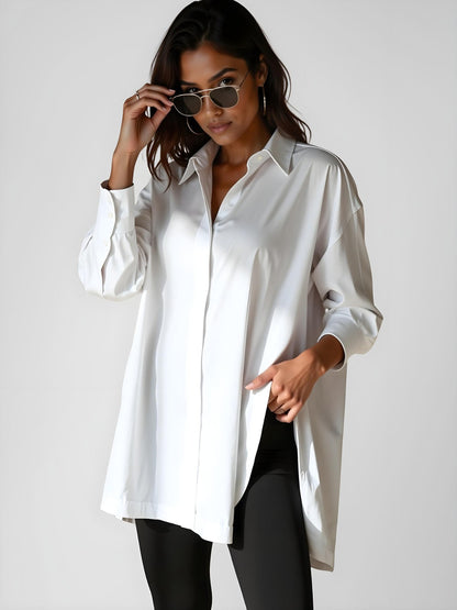 Abito Camicia con Bottoni e Bavero Oversize