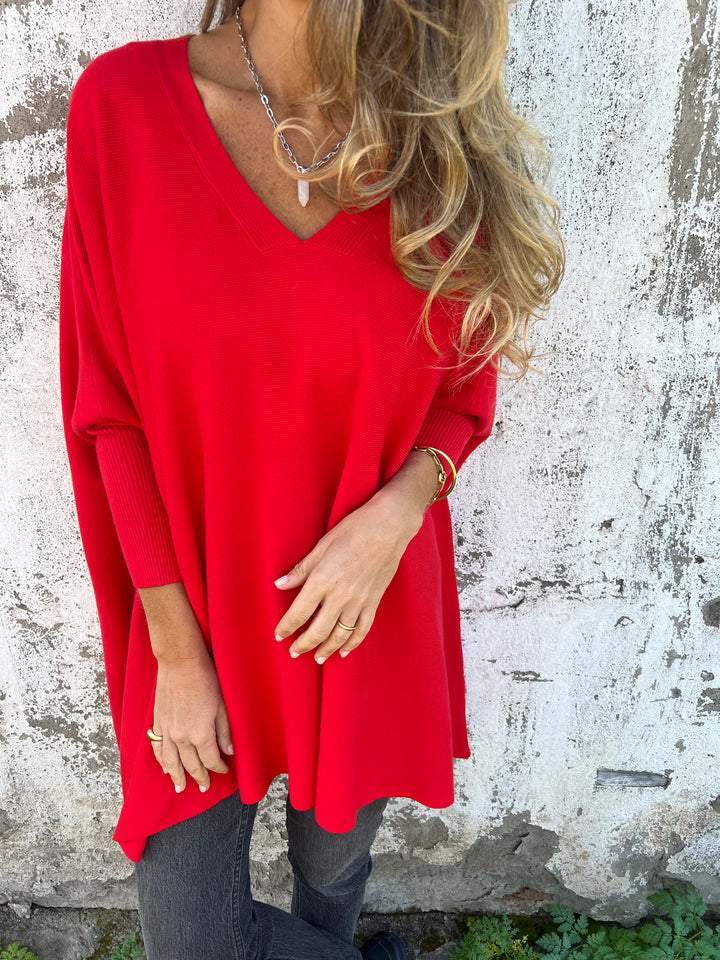 Lucia - Maglione Comodo A Coste Con Scollo E Maniche lunghe