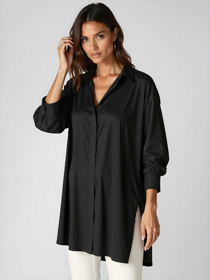 Abito Camicia con Bottoni e Bavero Oversize