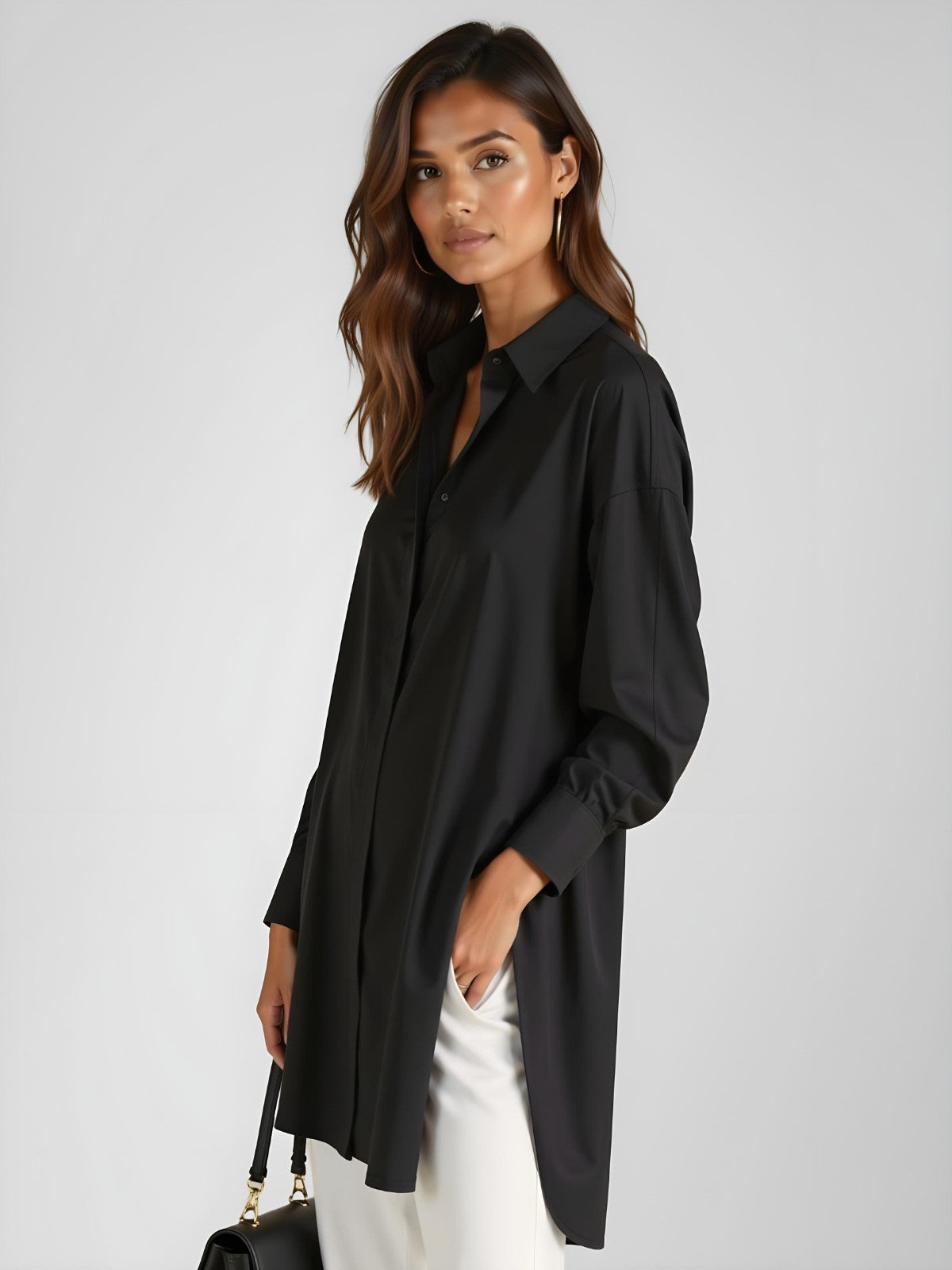 Abito Camicia con Bottoni e Bavero Oversize