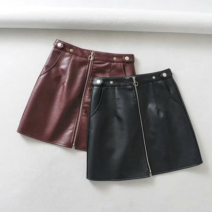 Gonna Mini A-line In Pelle PU A Vita Alta Con Zip Slim