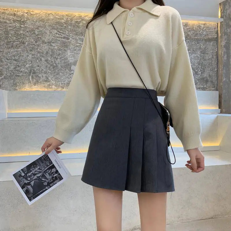 Gonna vita alta plissettata, modello A-line slim