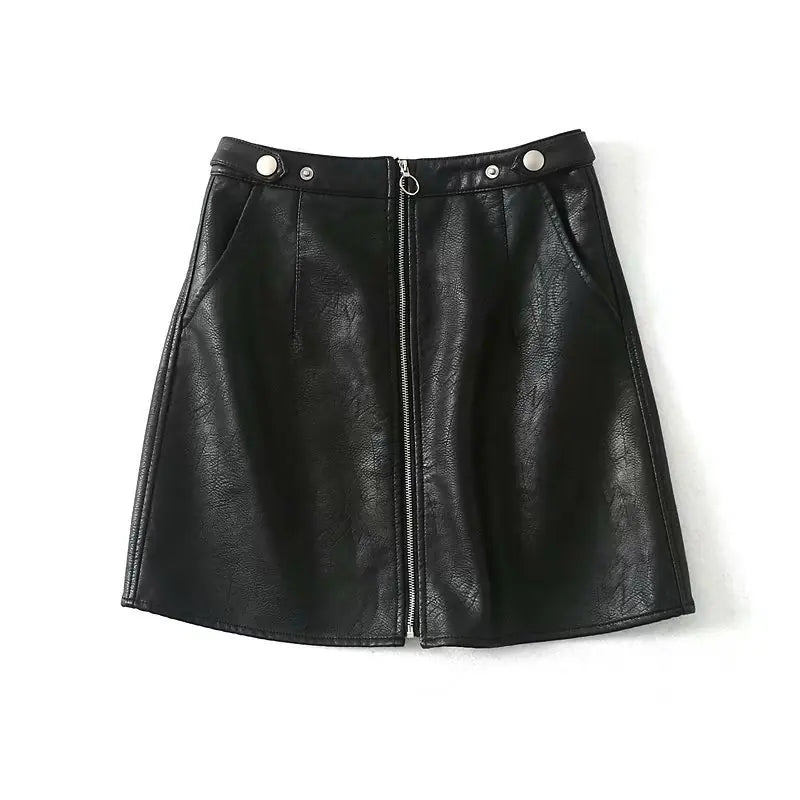 Gonna Mini A-line In Pelle PU A Vita Alta Con Zip Slim