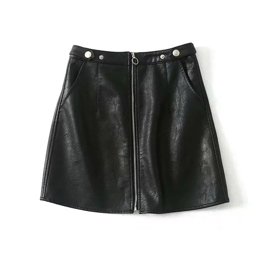 Gonna Mini A-line In Pelle PU A Vita Alta Con Zip Slim