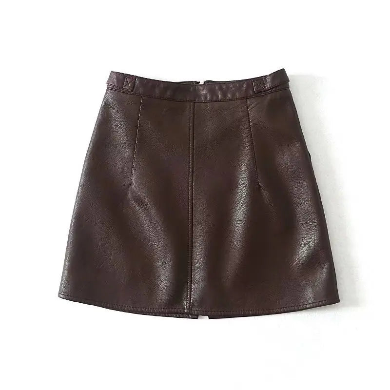 Gonna Mini A-line In Pelle PU A Vita Alta Con Zip Slim